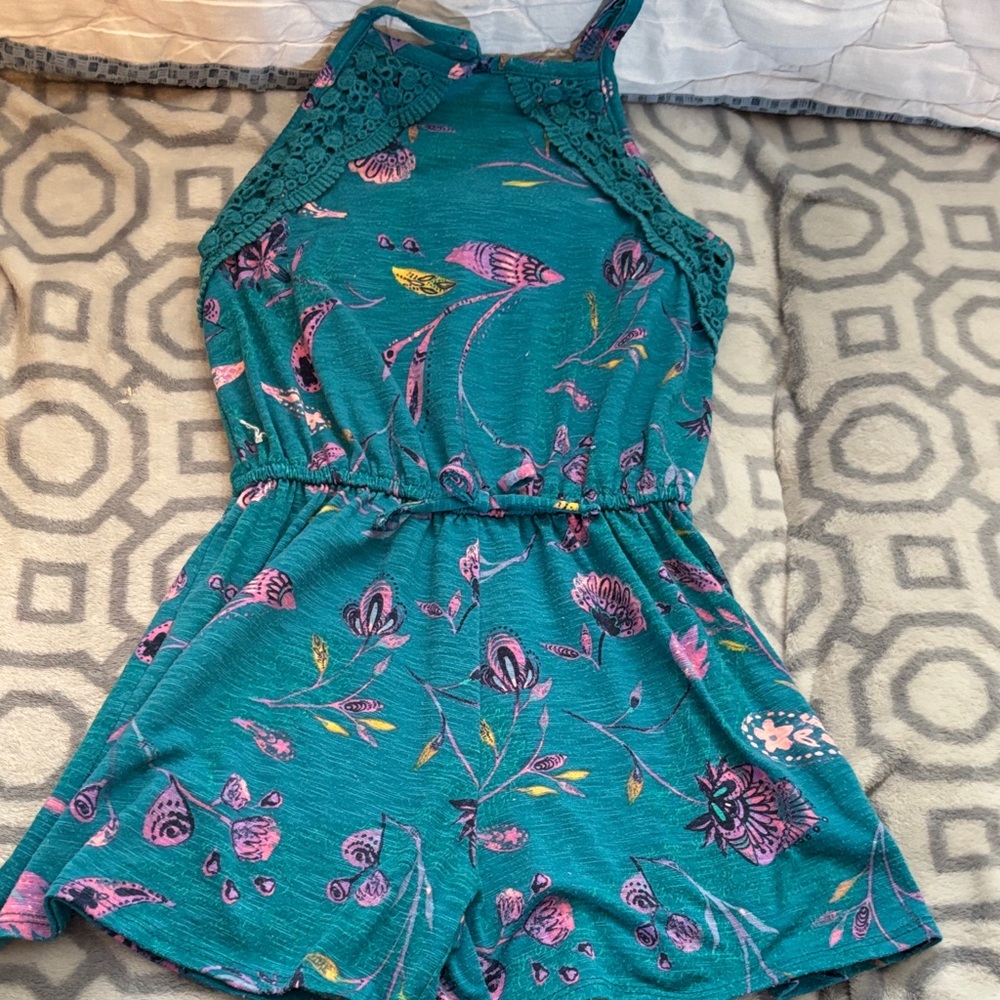 Mudd Teal and Pink Floral Kids Romper
